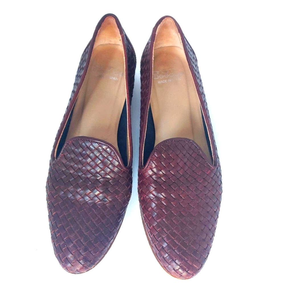 Andre Assous Women's Braided Leather Loafers Made in Spain Sz 7 Leather Soles
